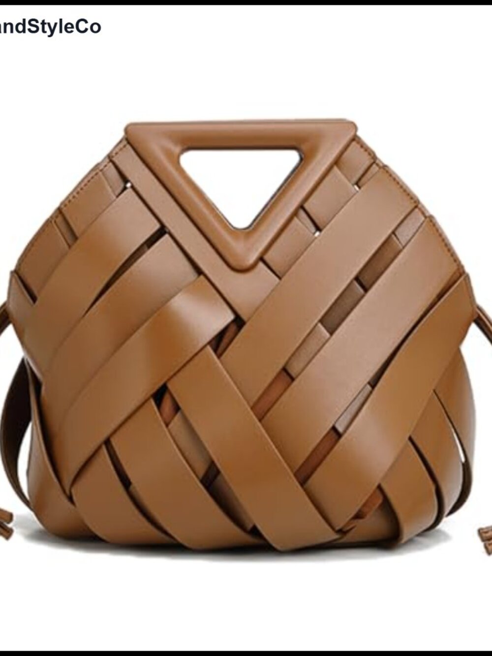 Woven PU Leather Crossbody Bucket Bag Top Handle Handbag Purse